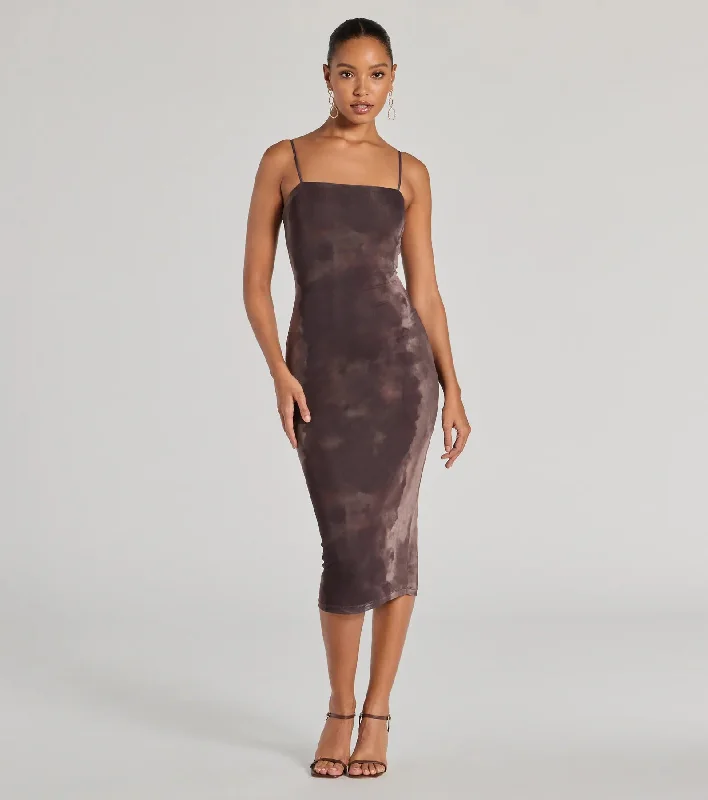 Chicly Femme Bodycon Abstract Mesh Midi Dress