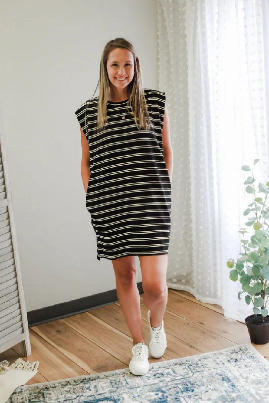 Striped Statement Shoulder Dress