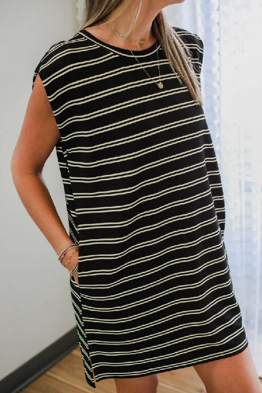 Striped Statement Shoulder Dress