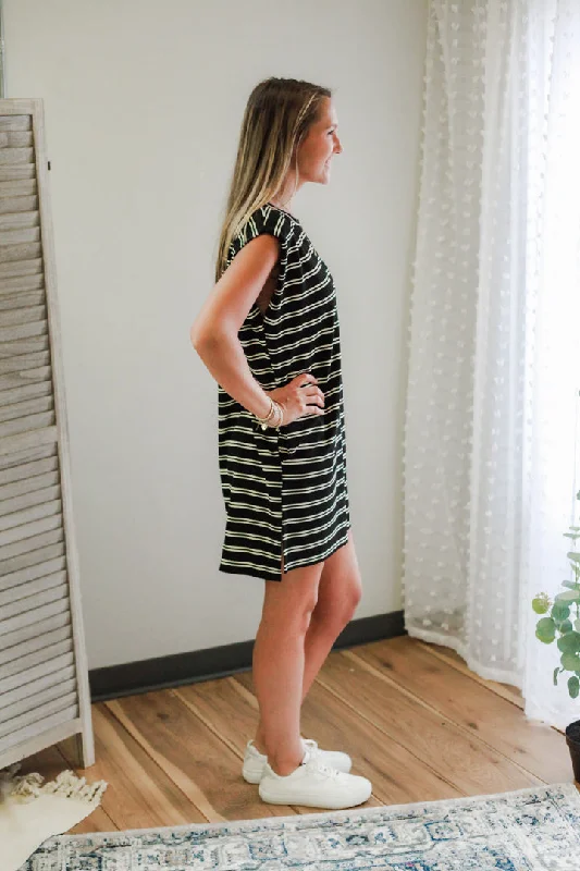 Striped Statement Shoulder Dress