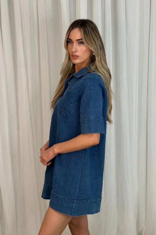 Leona Denim T-Shirt Dress In Mid Wash