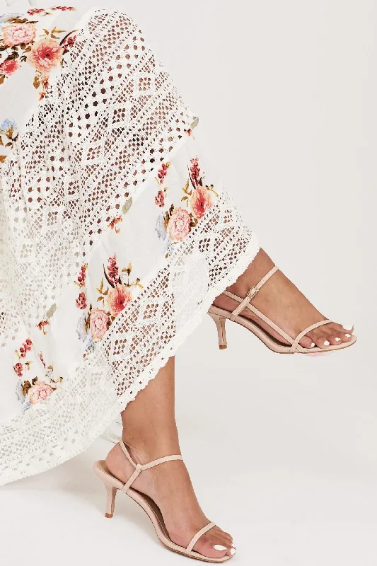 Hanaly Maxi Wrap Dress In White With Pink Floral