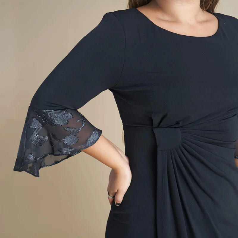 Lisa 2.0 Black Chiffon Sleeve Faux Wrap Dress
