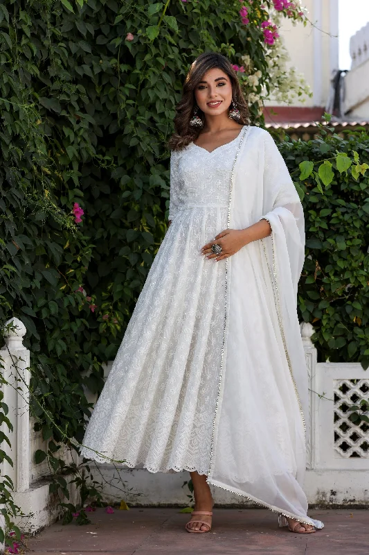 Noble White Anarkali Embroidered Suit Set