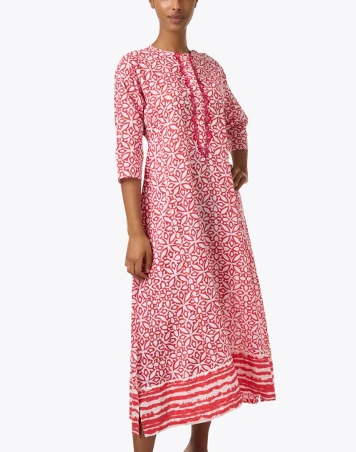 Red Tile Print Embroidered Kurta