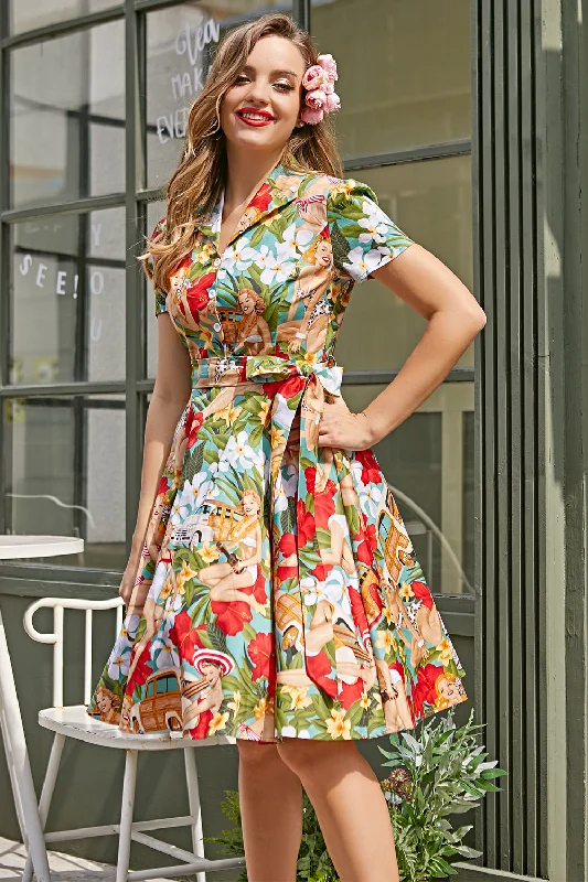 Vintage Print 1950s Swing Dress